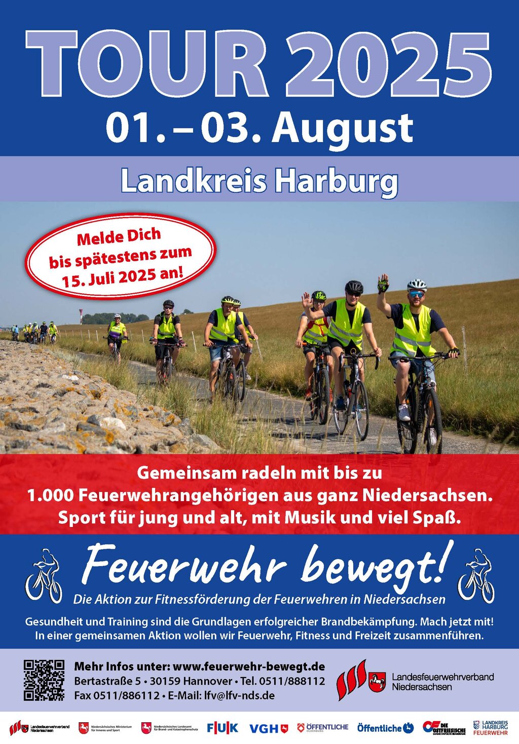 Plakat für die Feuerwehr-bewegt-Tour mit mehreren Fahrradfahrenden