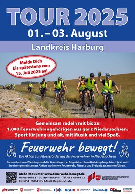 Plakat für die Feuerwehr-bewegt-Tour mit mehreren Fahrradfahrenden