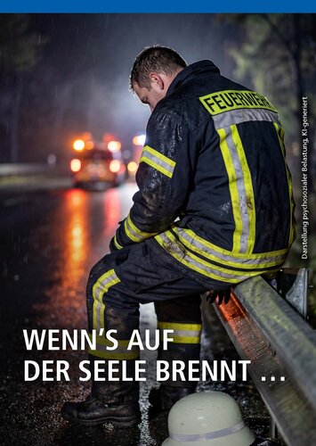 Das Bild zeigt einen Feuerwehrmann sitzend auf einer Leitplanke