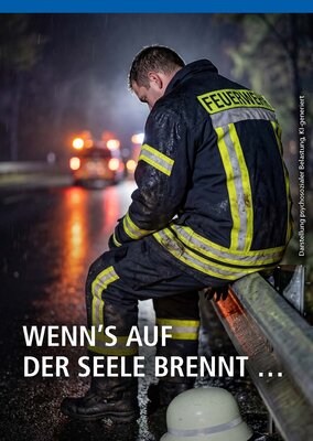 Das Bild zeigt einen Feuerwehrmann sitzend auf einer Leitplanke